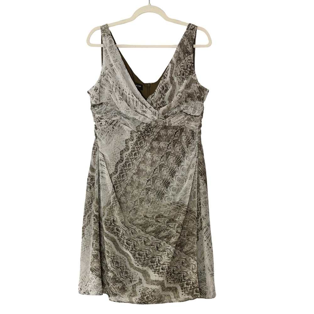 Jones New York Women's 14 White Olive Green Snake Print Lined Dress | SKU 1089